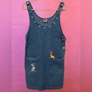 Rare Disney Store Lady & The Tramp Blue Denim Overalls Mini Dress - Size Small
